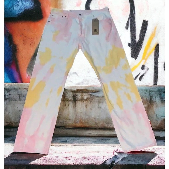 Levis 501 Straight Y2K White Tie Dye Hip Hop Jeans Mens 30x34 New Fast Ship - Picture 7 of 15